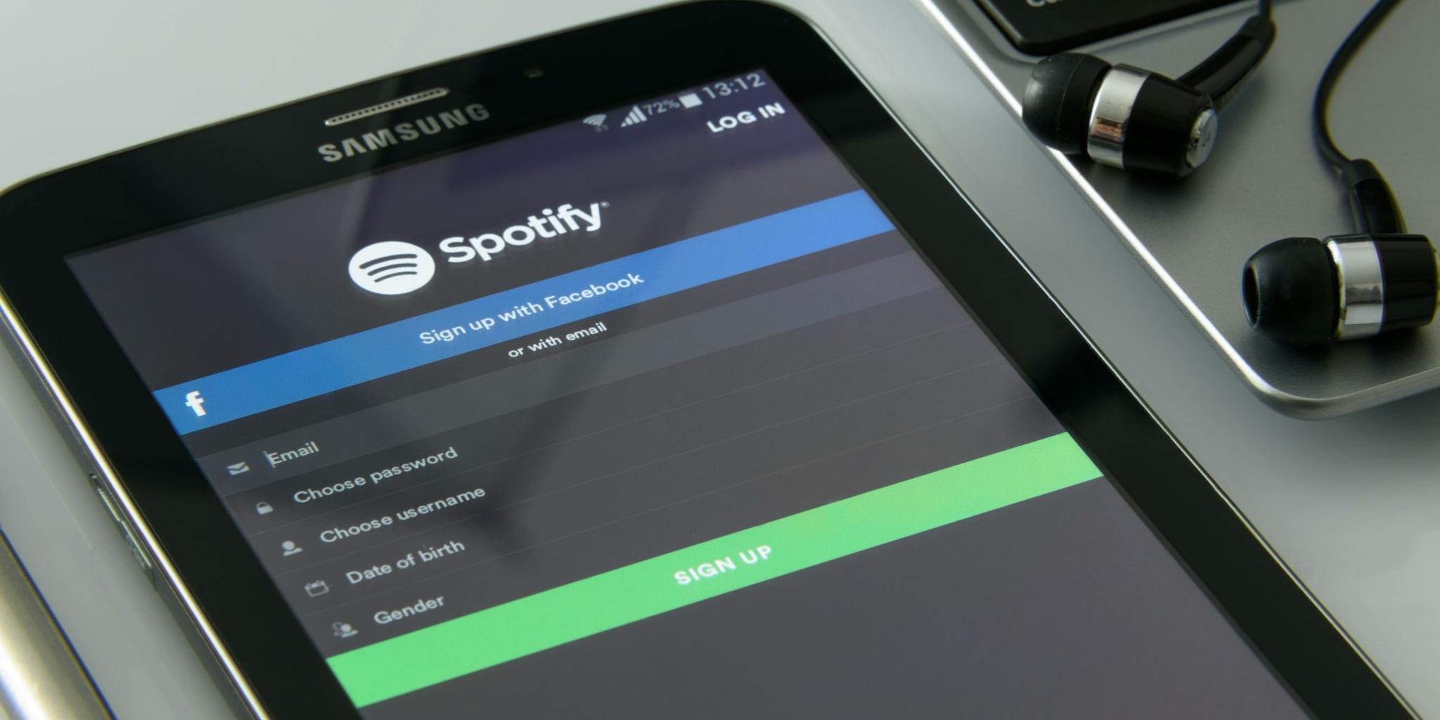 Samsung tablet displaying Spotify app interface