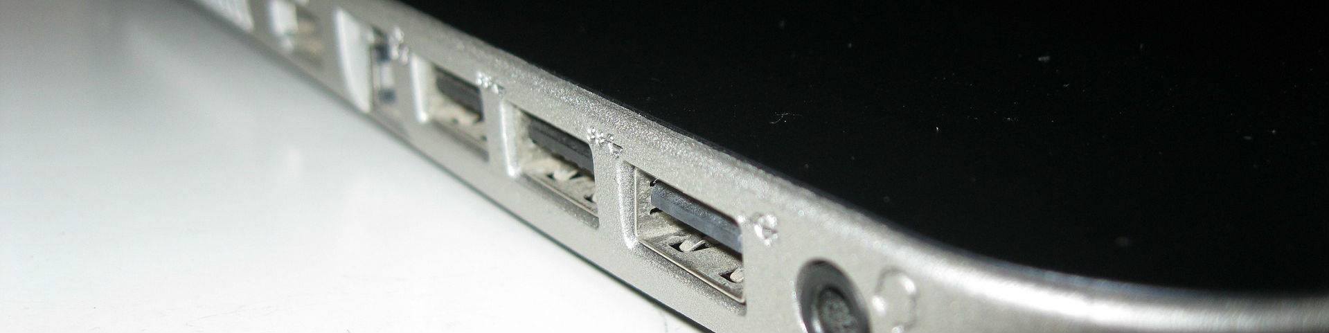Multiple ports on the side of a laptop