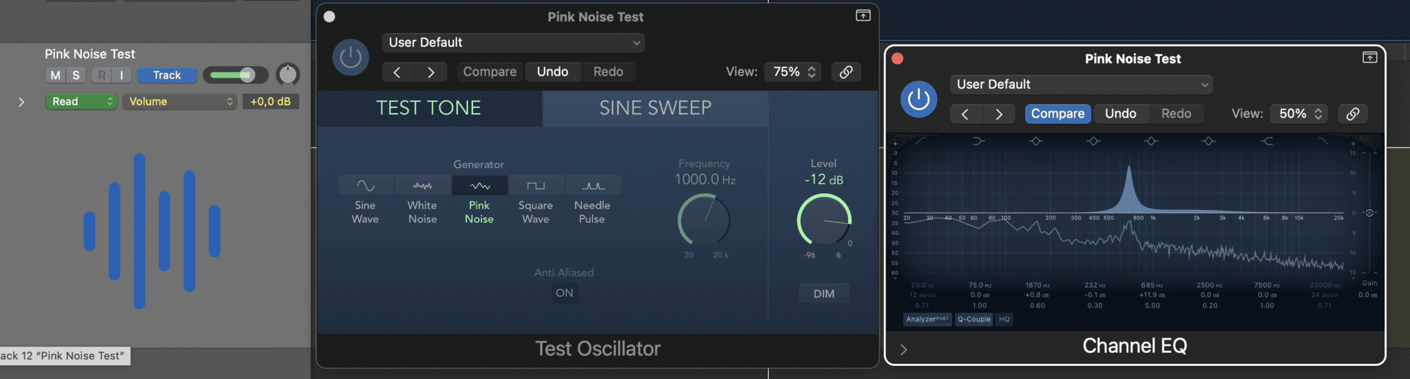 Pink Noise Listening Exercise Represented in Logic Pro