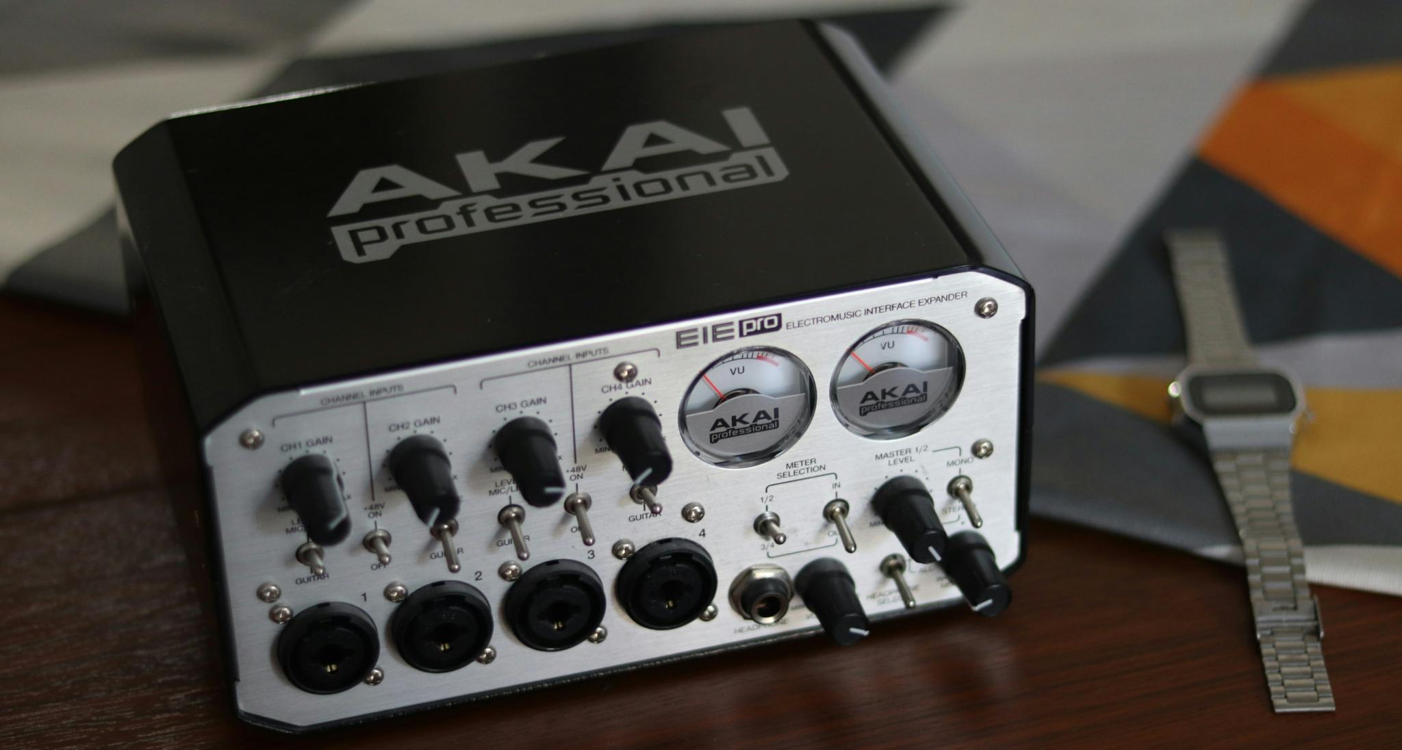 AKAI EIE Pro audio interface with visible settings and connections.