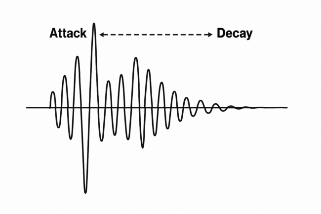 Graph showing audio envelope with Attack and Decay phases.