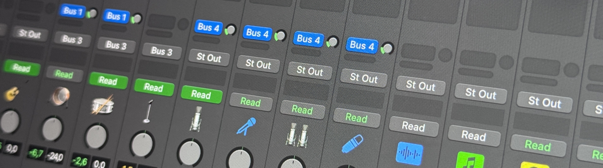 Send Effect Setup In Logic Pro, Where Multiple Tracks Are Routed to a Single Reverb Bus