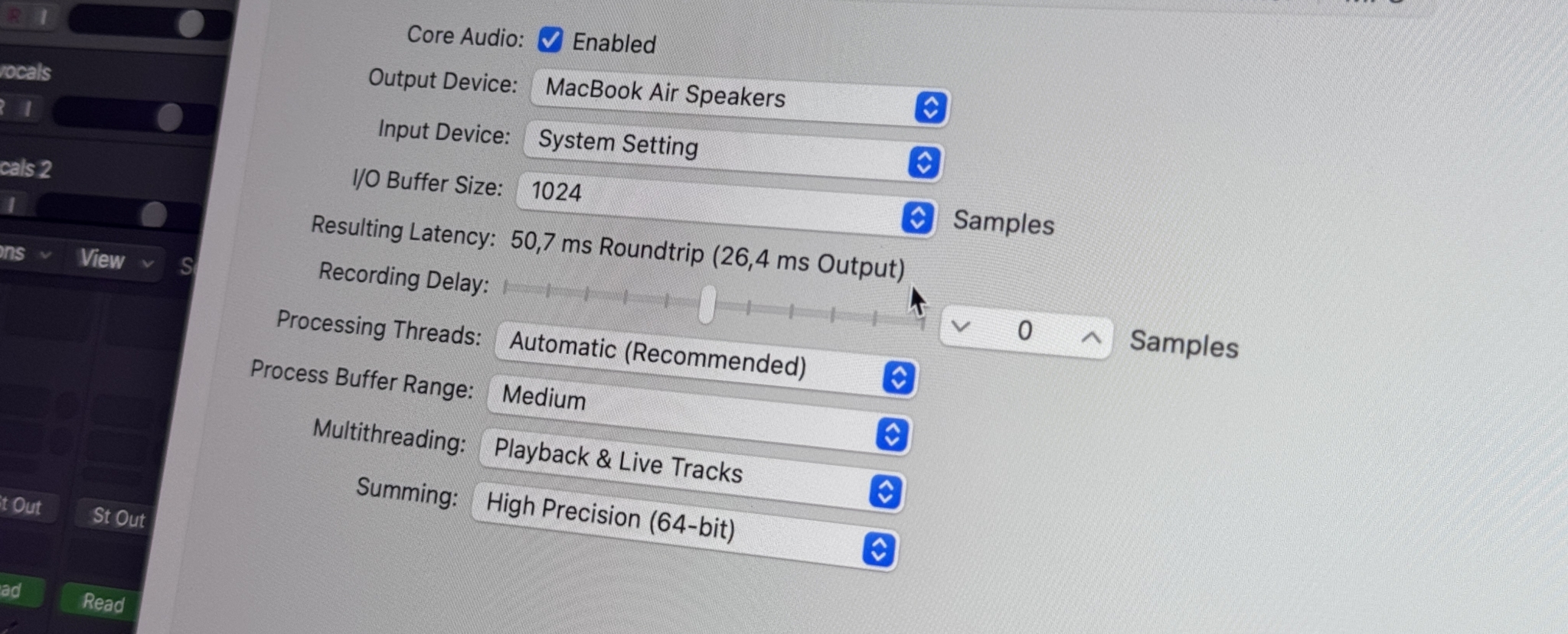 Screenshot of audio settings interface