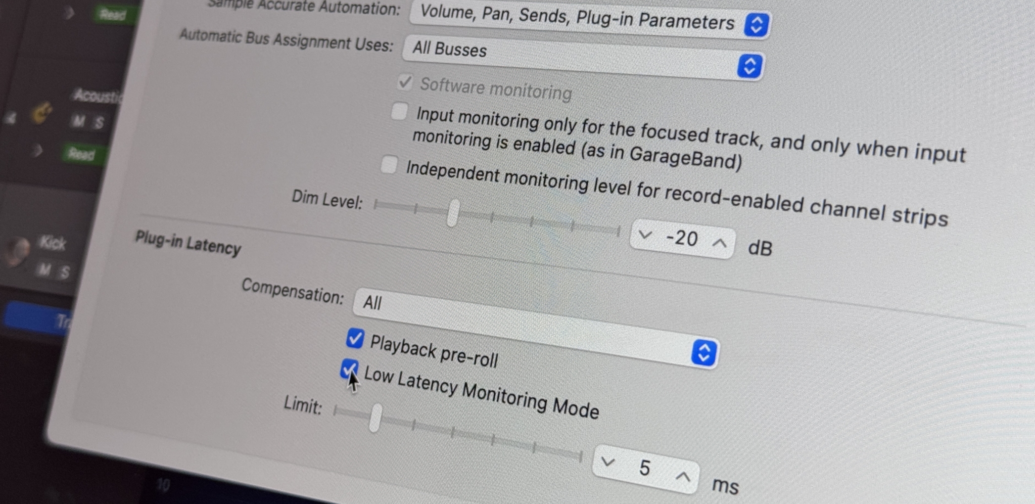 Parameters for monitoring and latency.