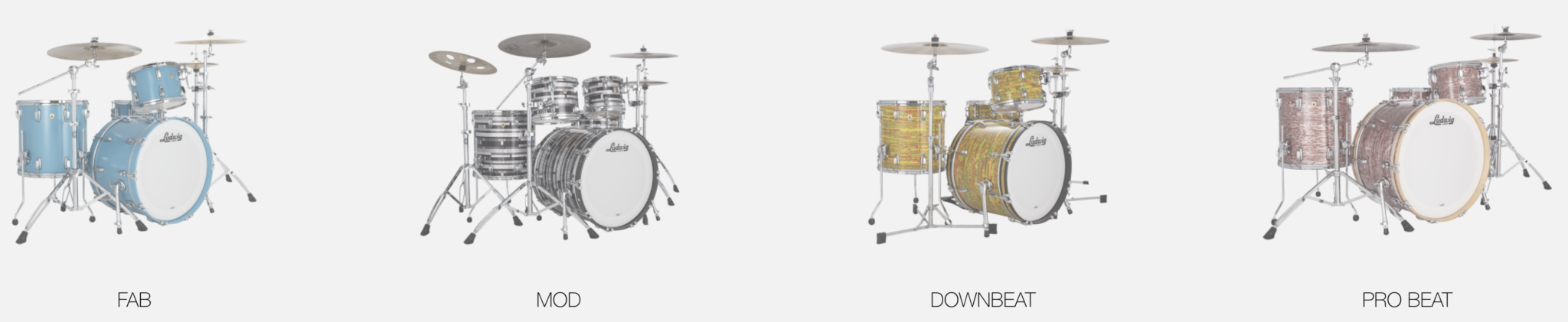 Display of different drum sets from Ludwig.