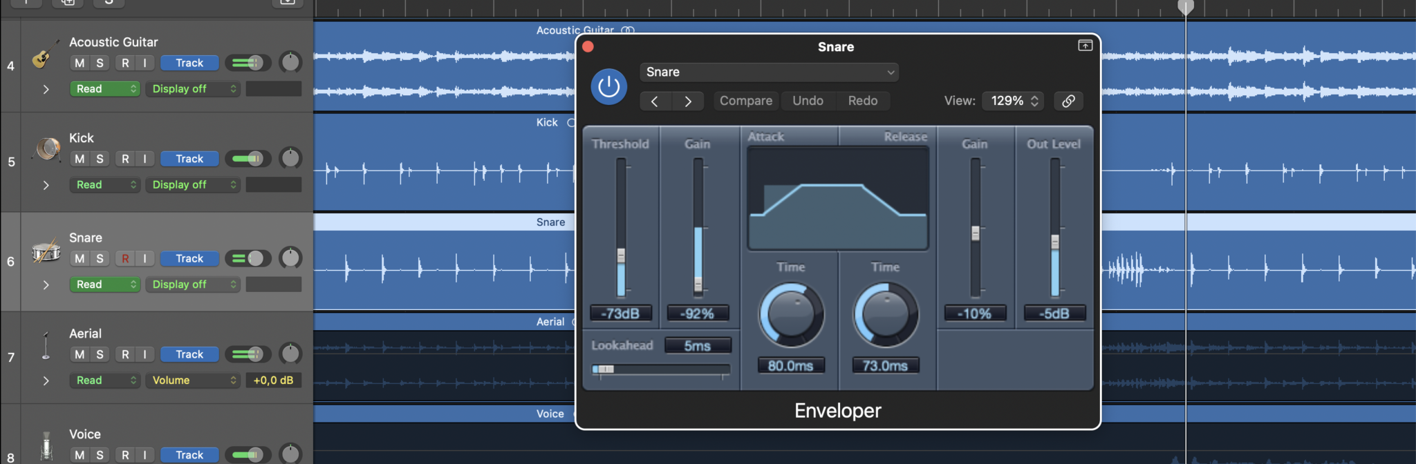 Logic Pro software interface showing various tracks and settings.
