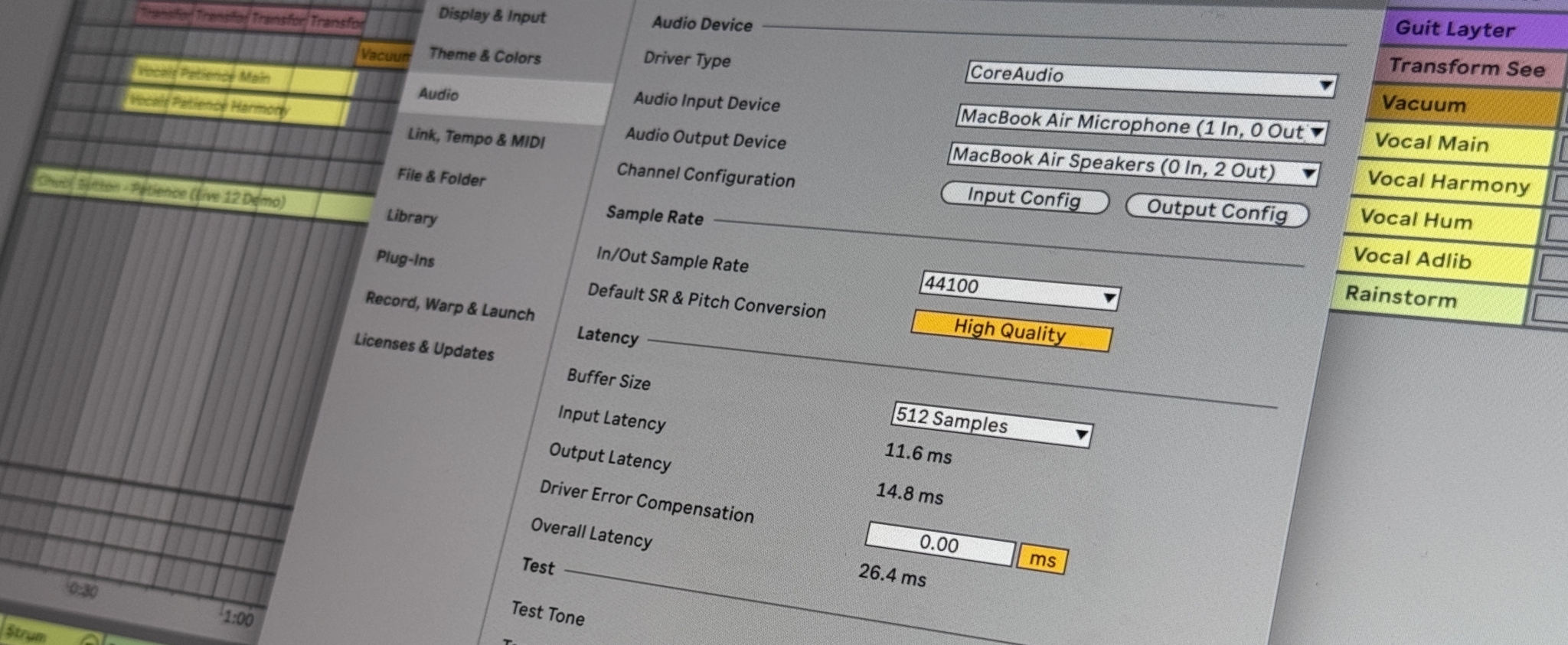 Ableton Latency settings