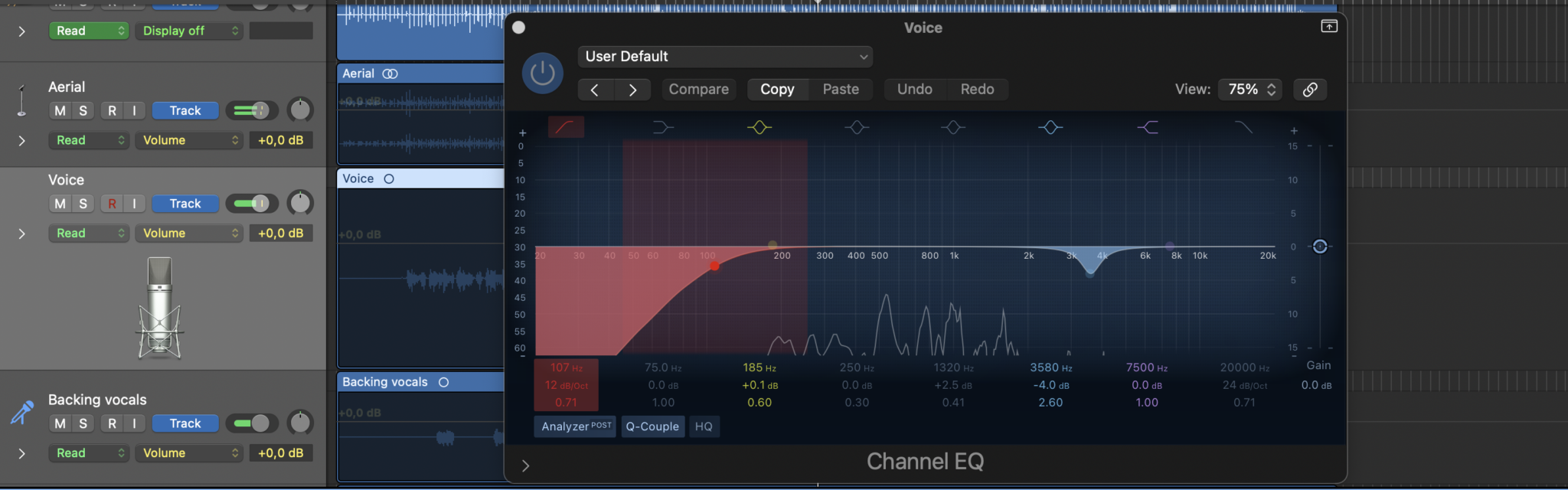 High pass filter for reverb